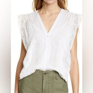 Frame Lace Trim Pintuck Blouse NWOT